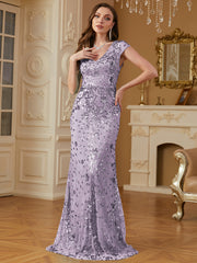 Sequin Decor Mermaid Hem Formal DressL