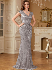 Sequin Decor Mermaid Hem Formal DressL