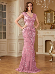 Sequin Decor Mermaid Hem Formal DressL