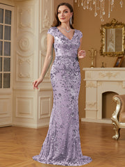 Sequin Decor Mermaid Hem Formal DressL