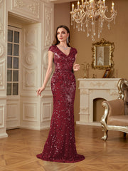 Sequin Decor Mermaid Hem Formal DressL