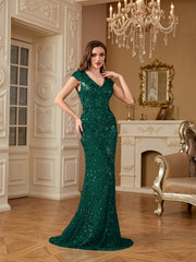 Sequin Decor Mermaid Hem Formal DressL