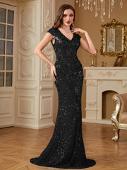 Sequin Decor Mermaid Hem Formal DressL