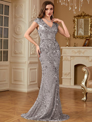 Sequin Decor Mermaid Hem Formal DressL