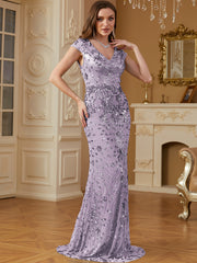 Sequin Decor Mermaid Hem Formal DressL
