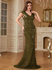 Sequin Decor Mermaid Hem Formal DressL