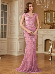 Sequin Decor Mermaid Hem Formal DressL