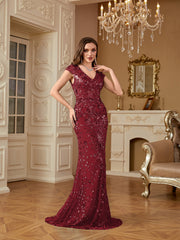 Sequin Decor Mermaid Hem Formal DressL