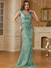 Sequin Decor Mermaid Hem Formal DressL
