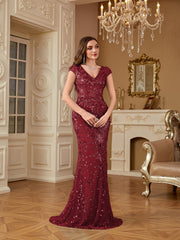 Sequin Decor Mermaid Hem Formal DressL