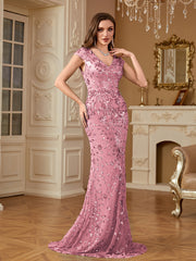 Sequin Decor Mermaid Hem Formal DressL