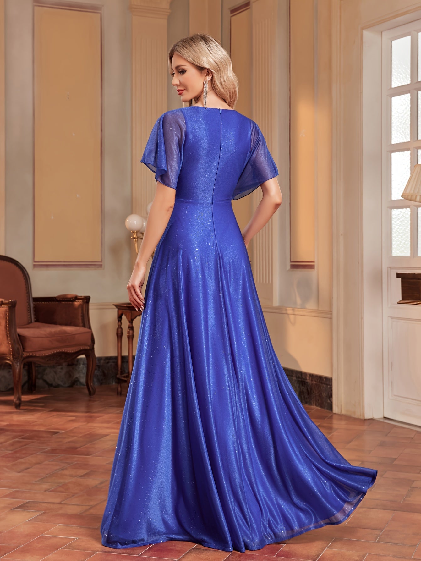 Flutter Sleeve Floral Decor Bridesmaid Dress | XUIBOL