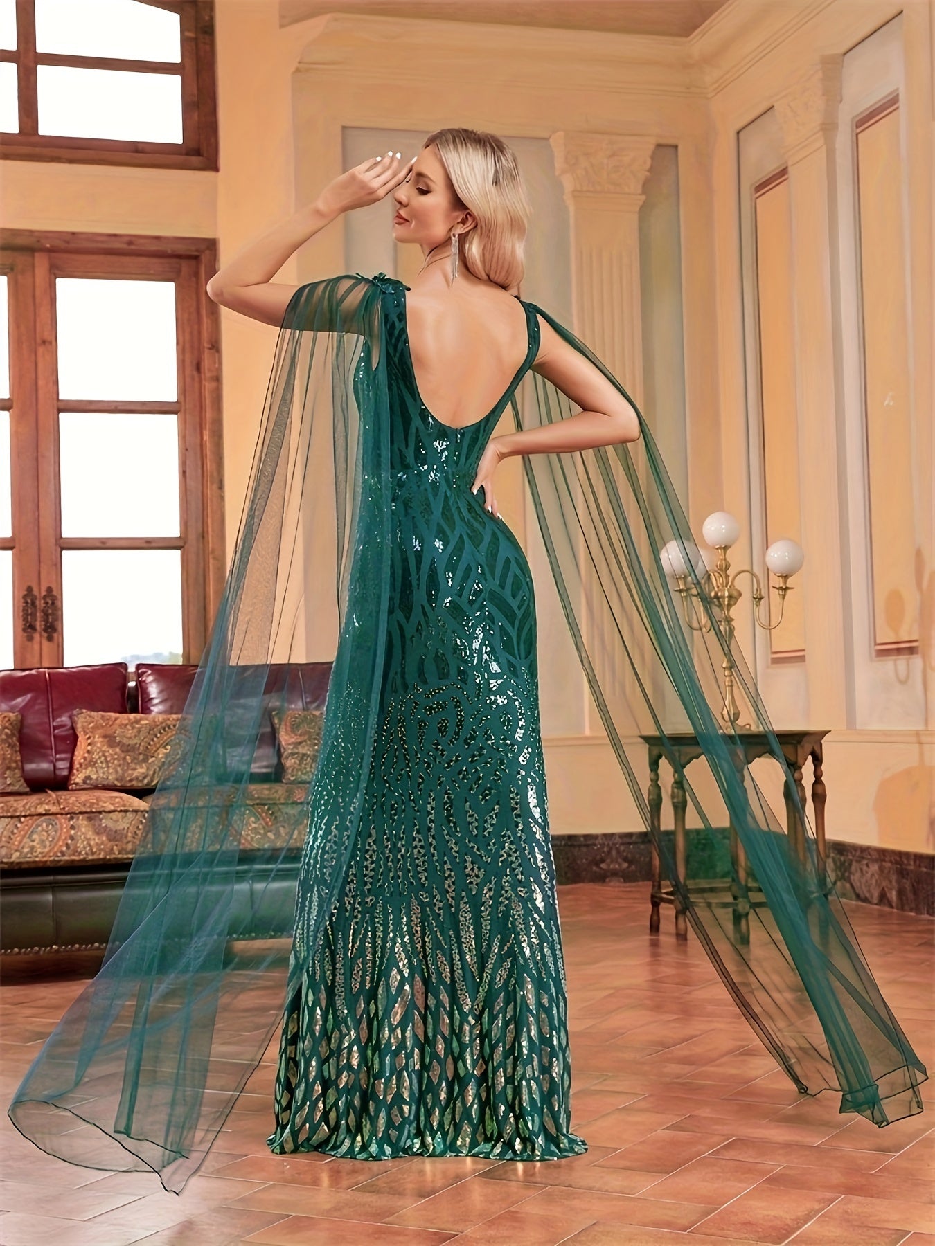 Sequin Applique Mesh Splicing Dress | XUIBOL