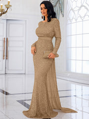 Open Back Mermaid Hem Sequin Formal Gown