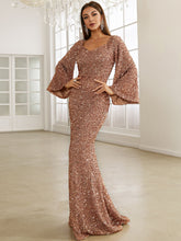 Sequin Sweetheart Neck Trumpet Sleeve Mermaid Hem Floor Formal Gown