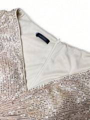 Plus Lantern Sleeve Wrap Sequin Formal Dress