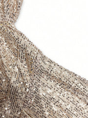 Plus Lantern Sleeve Wrap Sequin Formal Dress