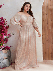 Plus Off Shoulder Lantern Sleeve Sequin Dress