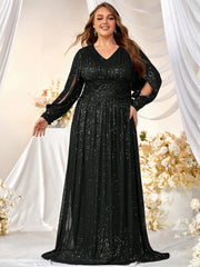 Plus Split Sleeve Sequin Formal Dress