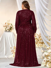 Plus Split Sleeve Sequin Formal Dress