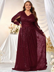Plus Split Sleeve Sequin Formal Dress
