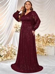 Plus Split Sleeve Sequin Formal Dress