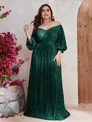 Plus Off Shoulder Lantern Sleeve Sequin Dress