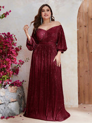 Plus Off Shoulder Lantern Sleeve Sequin Dress