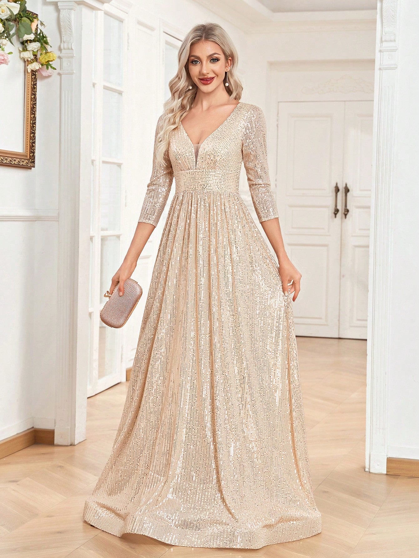 V Neck Gown Dress For Bridesmaid, Cocktail Party | XUIBOL