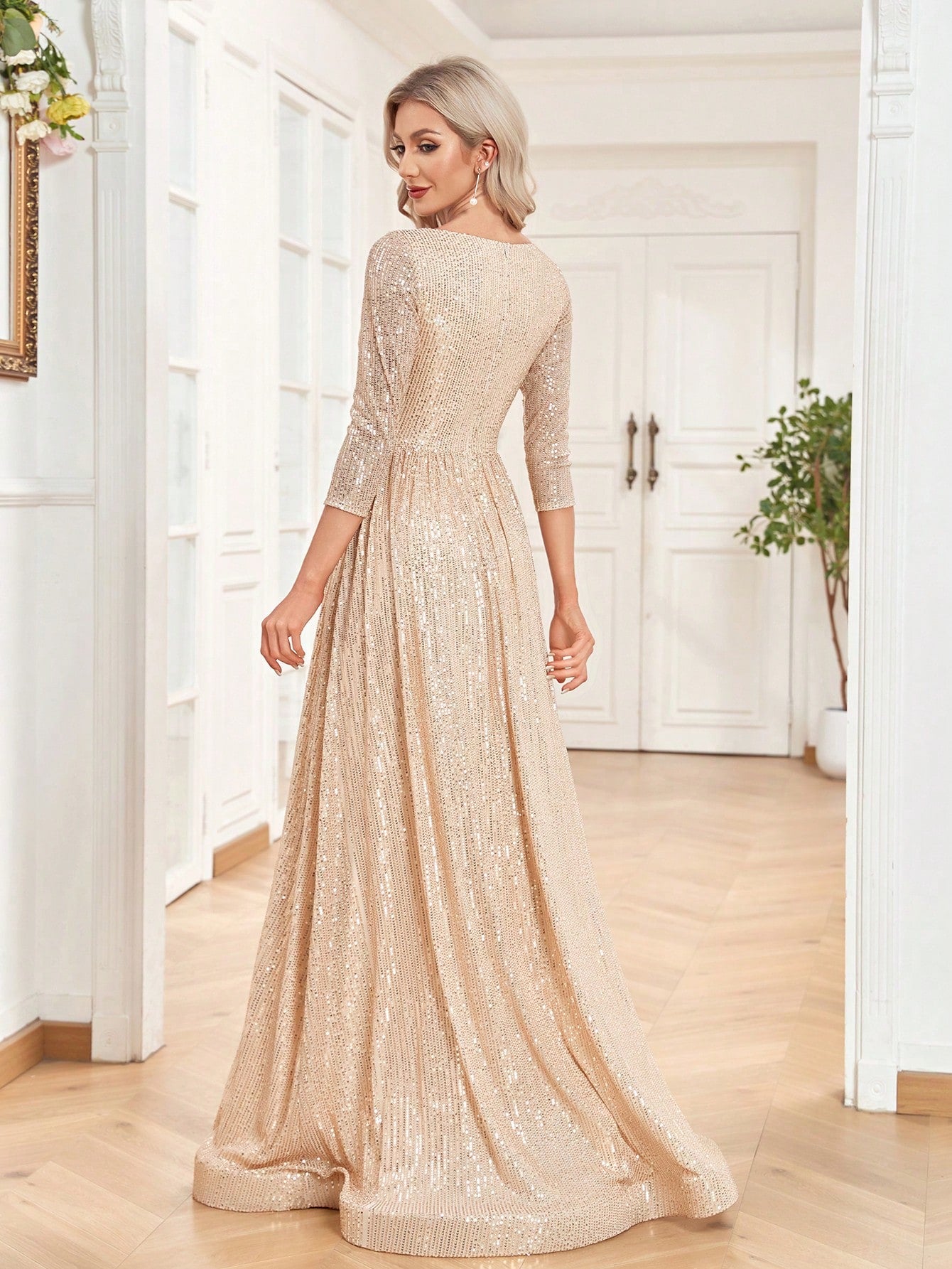 V Neck Gown Dress For Bridesmaid, Cocktail Party | XUIBOL