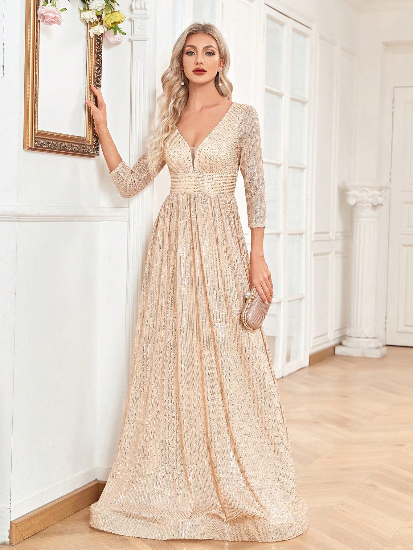 V Neck Gown Dress For Bridesmaid, Cocktail Party | XUIBOL