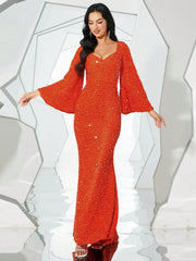 Sequin Sweetheart Neck Trumpet Sleeve Mermaid Hem Floor Formal Gown