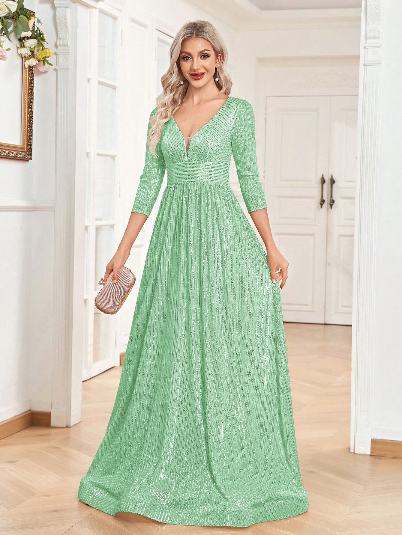 V Neck Gown Dress For Bridesmaid, Cocktail Party | XUIBOL