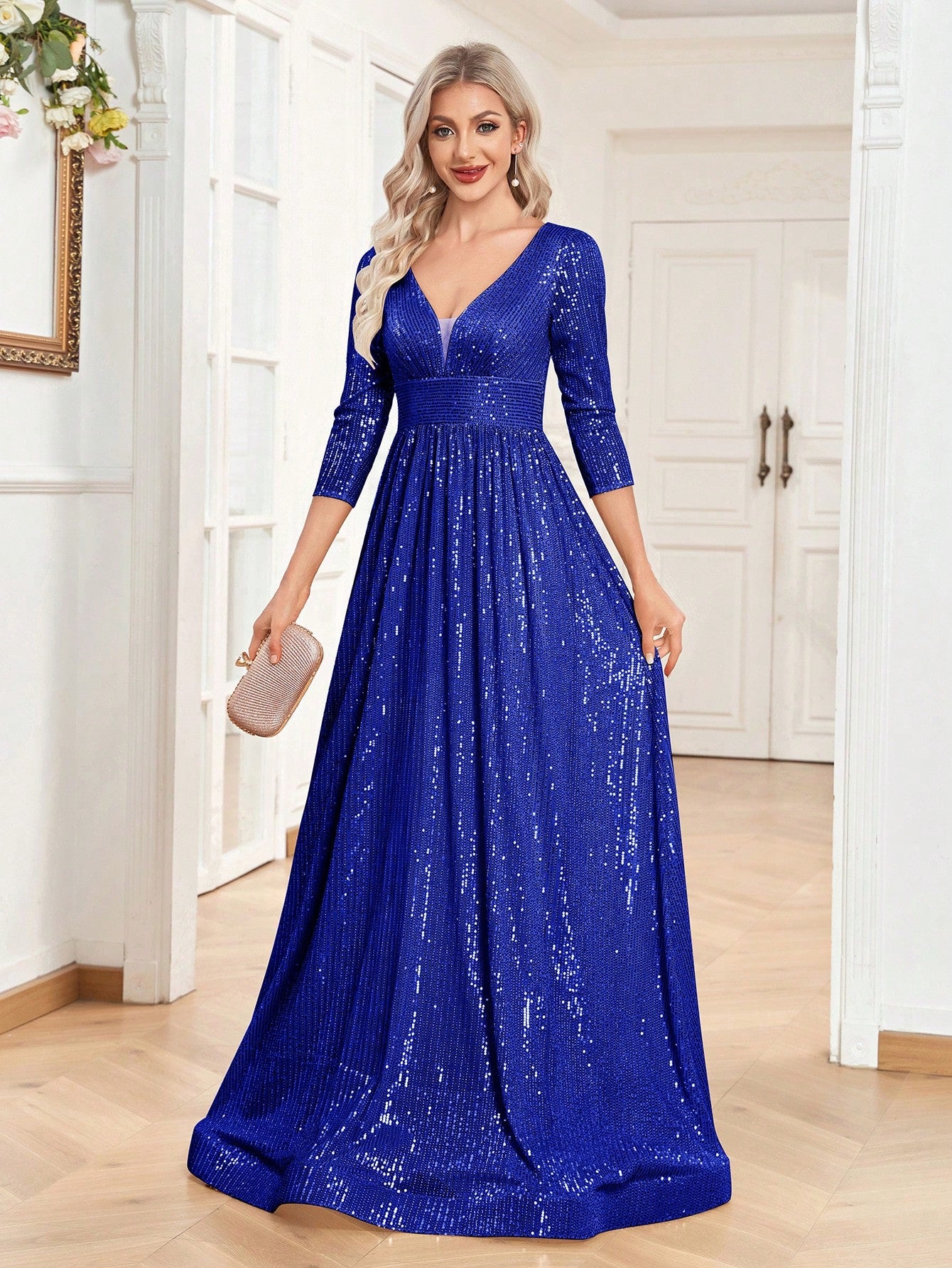 V Neck Gown Dress For Bridesmaid, Cocktail Party | XUIBOL