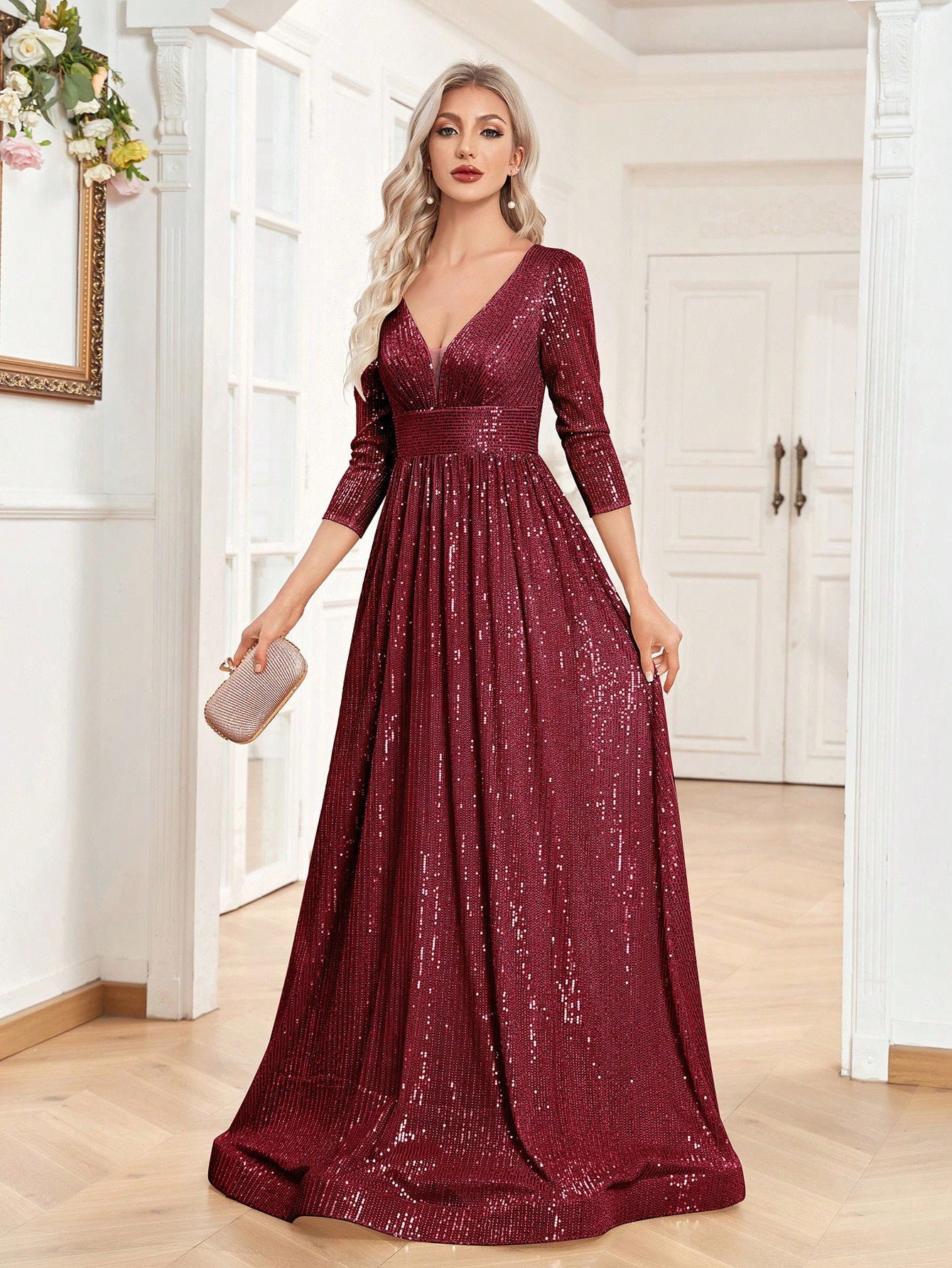 V Neck Gown Dress For Bridesmaid, Cocktail Party | XUIBOL
