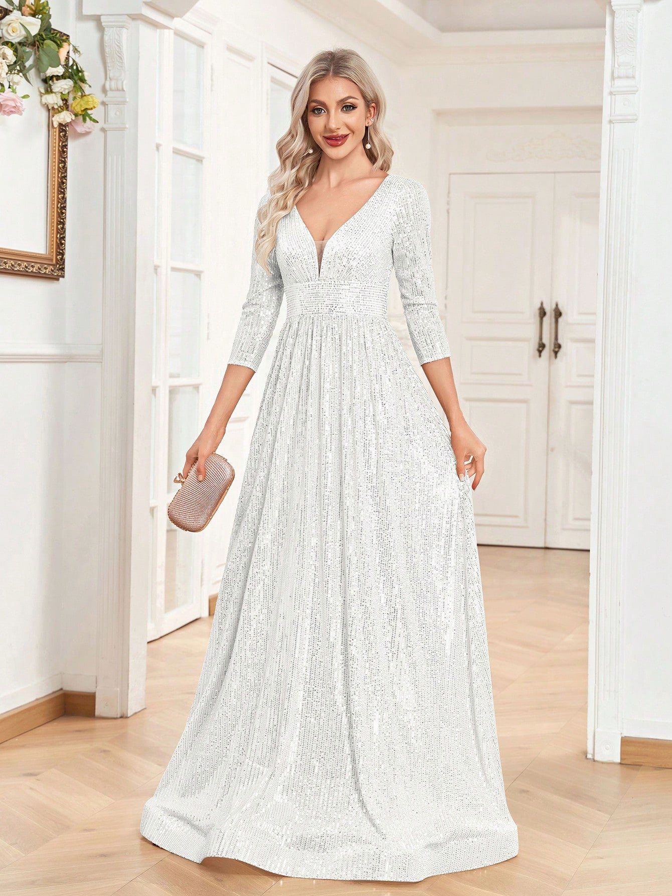 V Neck Gown Dress For Bridesmaid, Cocktail Party | XUIBOL