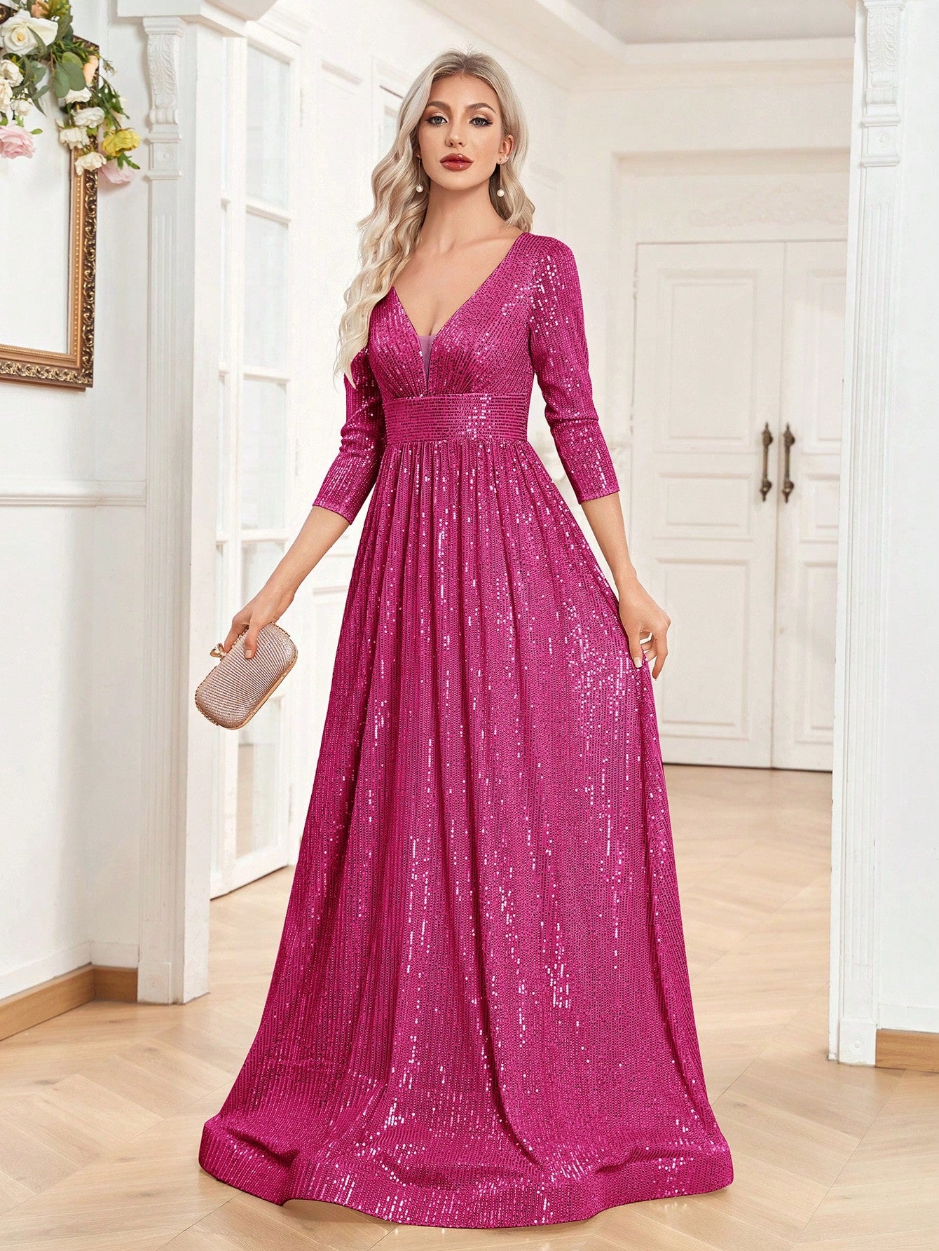 V Neck Gown Dress For Bridesmaid, Cocktail Party | XUIBOL