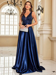 Contrast Sequin Satin Formal Dress