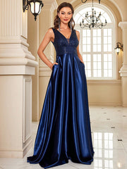 Contrast Sequin Satin Formal Dress