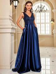 V-Neck Sleeveless Elegant Party Evening Formal Dress