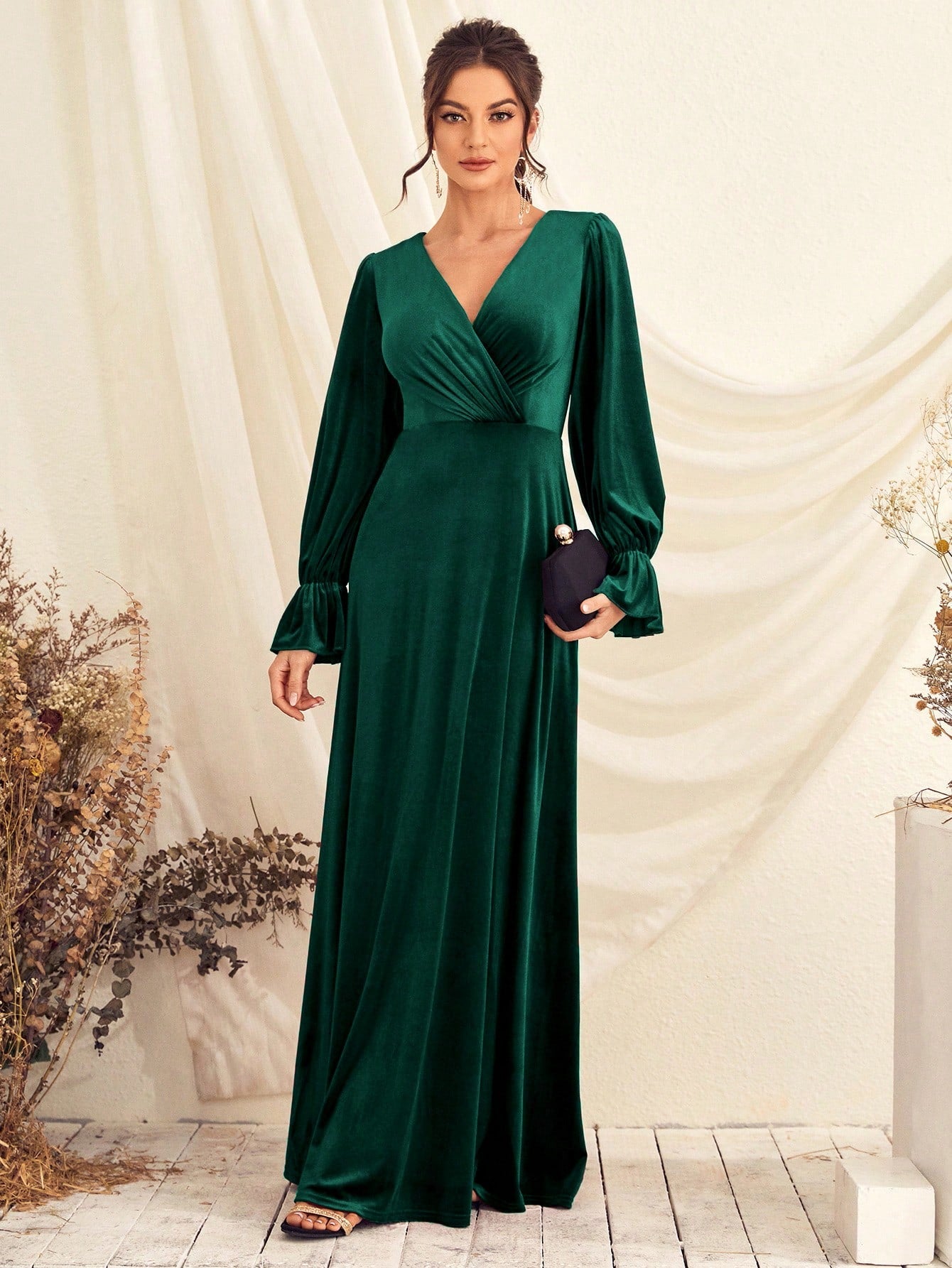 Surplice Neck Flounce Sleeve Dress