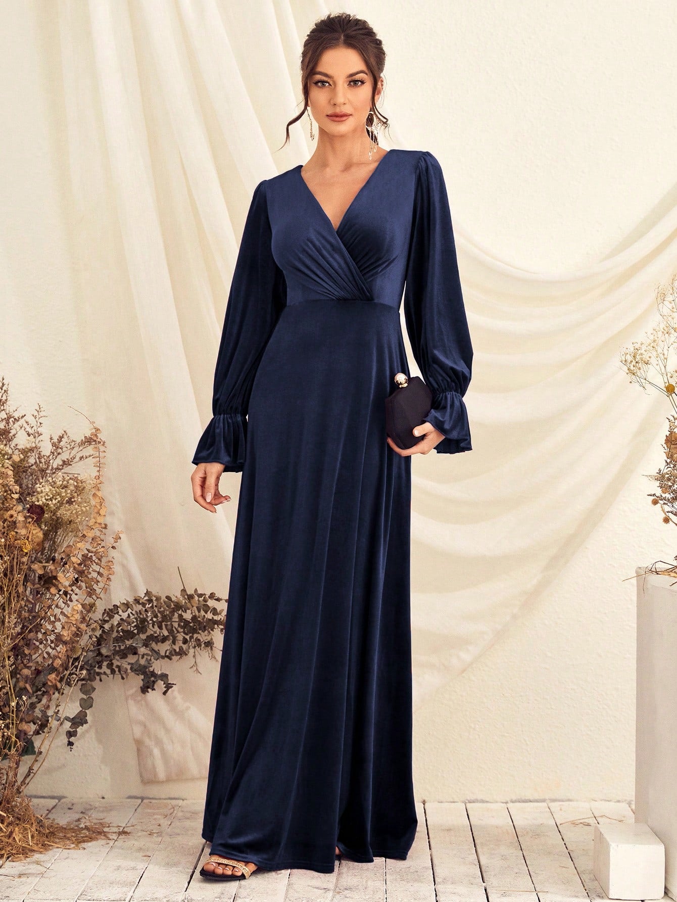 Surplice Neck Flounce Sleeve Dress