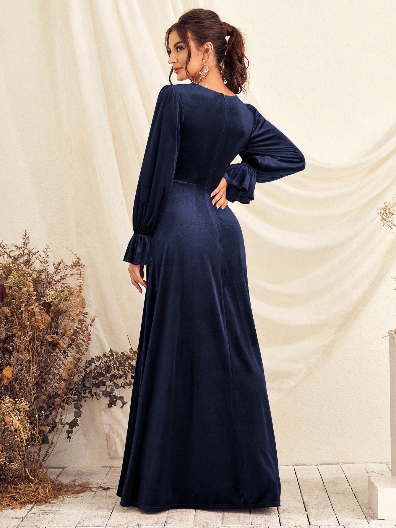Surplice Neck Flounce Sleeve Dress
