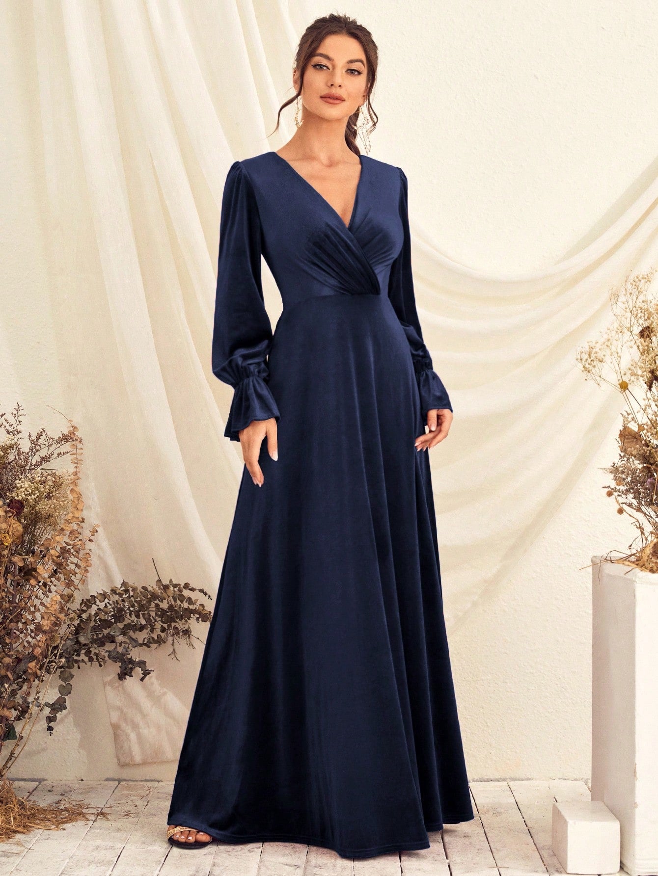 Surplice Neck Flounce Sleeve Dress