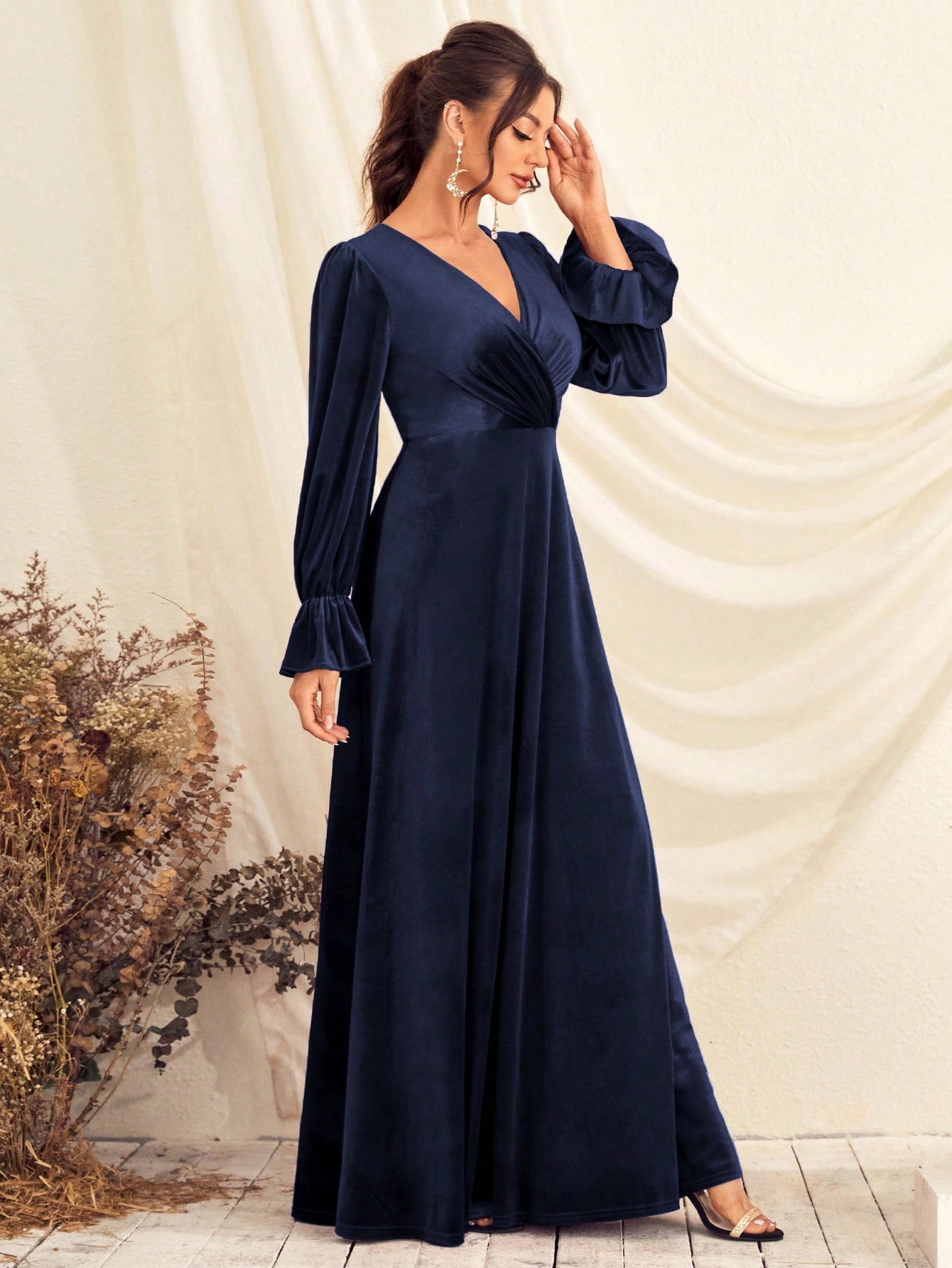 Surplice Neck Flounce Sleeve Dress