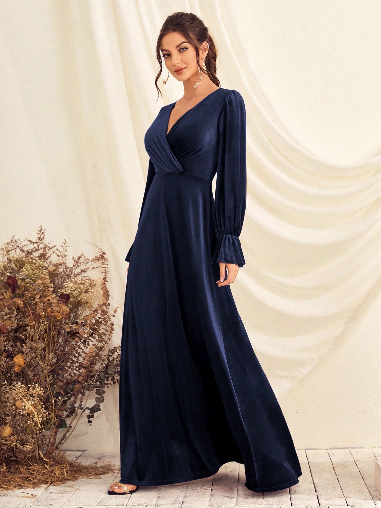 Surplice Neck Flounce Sleeve Dress
