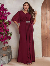 Plus Rhinestone Detail Ruffle Trim Draped Front Maxi Dress