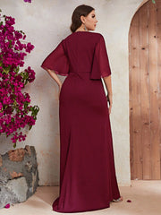 Plus Rhinestone Detail Ruffle Trim Draped Front Maxi Dress