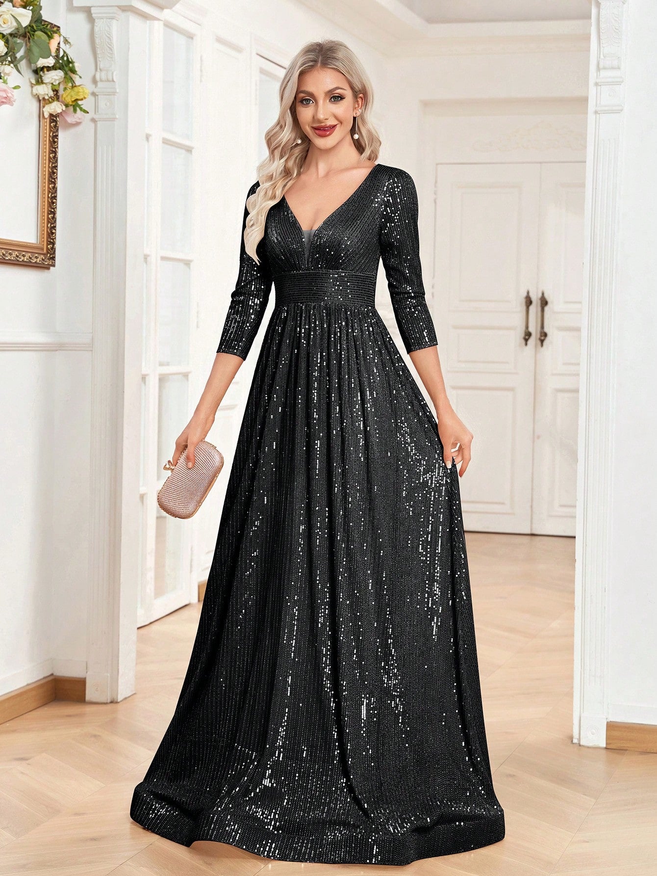 V Neck Gown Dress For Bridesmaid, Cocktail Party | XUIBOL