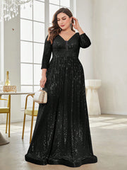 Plus Plunging Neck Sequin Party Dress